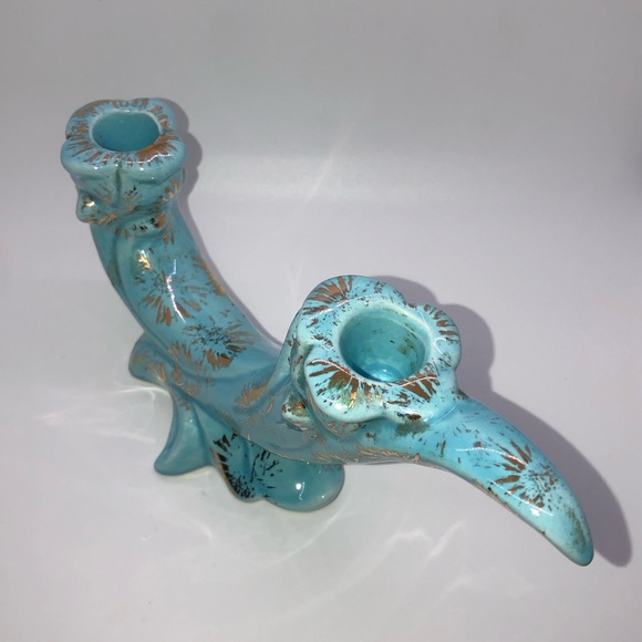 Vintage MCM Ornate Japanese Candle Stick Holder Ceramic Hand Painted Gold - Picture 7 of 13